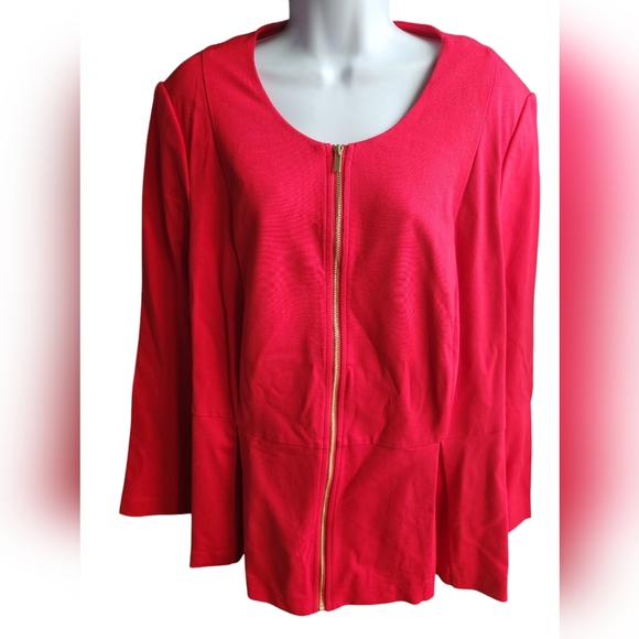Lane Bryant Tops - NWT Lane Bryant Red Ponte Zip Long Sleeve Peplum Top Size 24